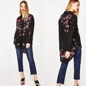 ZARA Woman Embroidered Roses Tunic M/L
